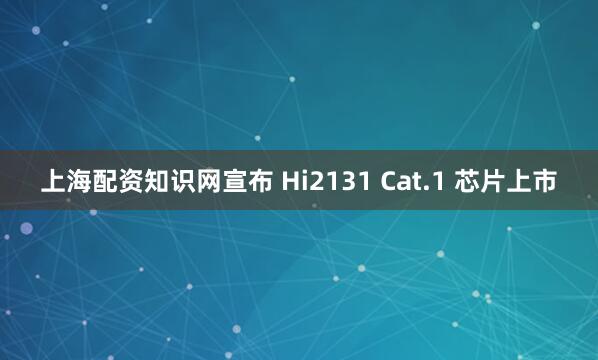 上海配资知识网宣布 Hi2131 Cat.1 芯片上市